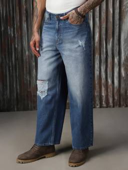 High Star - Men Regular Washed Loose Fit Cotton Mid- Rise Jeans
