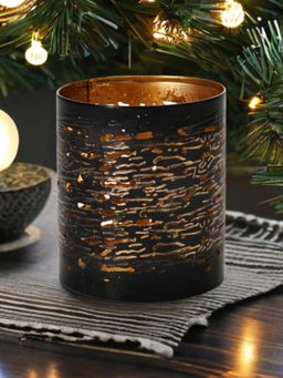 At Home by Nilkamal - Hurricane Terete Metal Small Candle Stand|Pack of 1|9 x 10 cm|Black & Gold