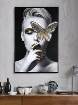 At Home by Nilkamal - Butterfly On Lady Eye Painting (Black & Gold)