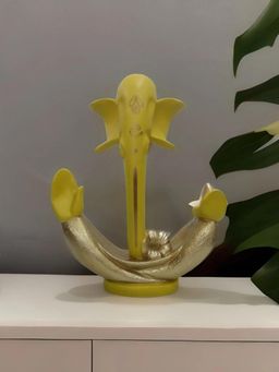 At Home by Nilkamal - Abstract Ganesha Showpiece|Set of I |Size - 20 cm x 27 cm|Mustard Yellow & Gold