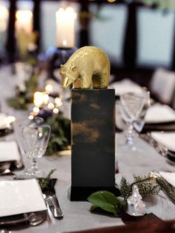 At Home by Nilkamal - Tall Bear Metal Showpiece (Black & Gold)