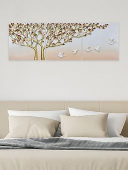 At Home by Nilkamal - Tree Flower Wall Decor 3 Piece - Gold & Brown