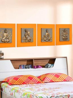 At Home by Nilkamal - Buddha Poses Wall Decor 4 Piece (Mustard)