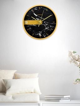 At Home by Nilkamal - Marbelo Analog Wall Clock|Size - 12' inch|Set of 1|Black & Gold
