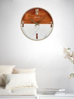 At Home by Nilkamal - Marbelo Analog Wall Clock|Size - 30 cm or 12' inch|Set of 1| Brown & White