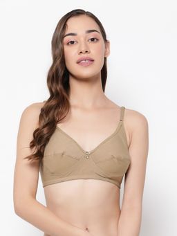 Clovia - Cotton Spandex Solid Non-Padded Full Cup Wire Free Everyday Bra - Nude