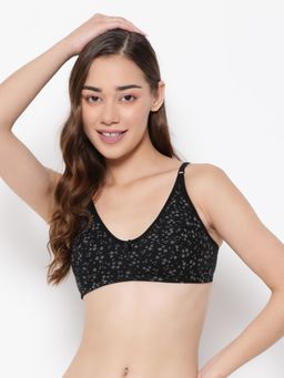Clovia - Cotton Spandex Printed Non-Padded Full Cup Wire Free Everyday Bra - Black
