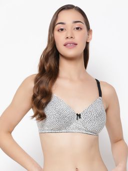 Clovia - Polyamide Printed Padded Full Cup Wire Free T-shirt Bra - White