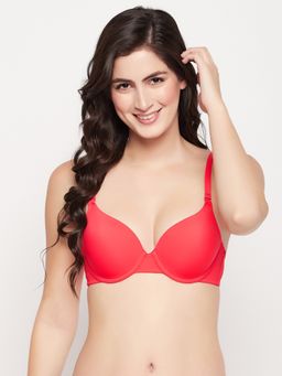 Clovia - Polyamide Solid Padded Demi Cup Underwired T-shirt Bra - Light Red