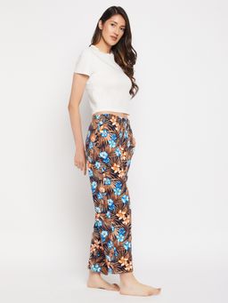 Clovia - Pretty Florals Pyjama In Navy - 100% Cotton