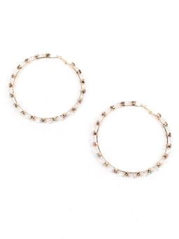 Odette - Women White Stone Gold Metal Hoops