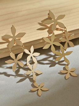 ToniQ - Gold-Toned Partywear Multi Floral Drop Earrings