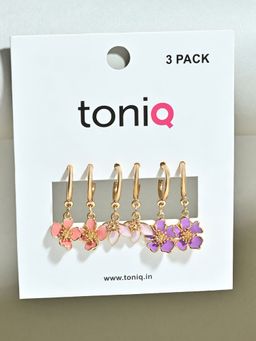 ToniQ - Multicolour Enamelled Floral Hoop Earrings (Pack Of 3)