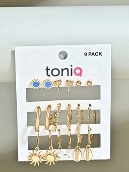 ToniQ - Multicolour Pearl Sun Tree Floral Studs, Drop and Hoops Earrings (Pack Of 9)