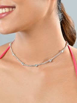 ToniQ - Silver Plated White Cz Stone Sparkling Party Choker Necklace