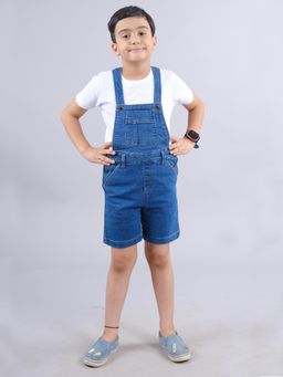 KiddoPanti - Blue Boys Solid Denim Shorts Dungaree