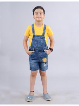 KiddoPanti - Boys Solid Blue Denim Shorts Dungaree