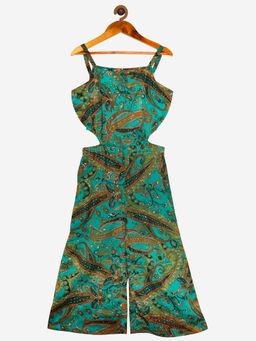 KiddoPanti - Green Girls Waist Cut Out Full Length Jumpsuit
