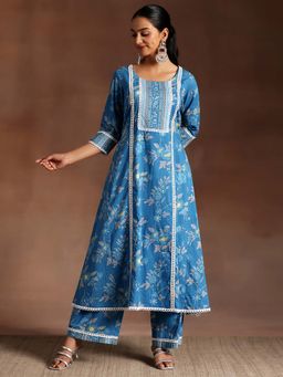 Libas - Blue Cotton Printed Kurta And Palazzo (Set of 2)