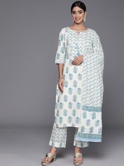 Libas - Off White Cotton Printed Kurta And Pant with Dupatta (Set of 3)
