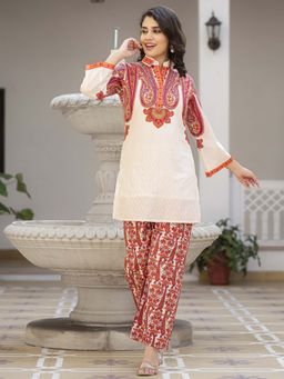 Autumnlane - Bhakti Crimson Cotton Kurti & Pant (Set of 2)