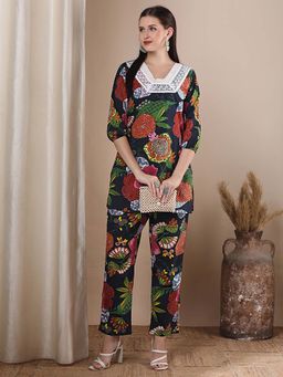 FASHOR - Floral Printed Straight Fit Co-Ord - Blue (Set of 2)