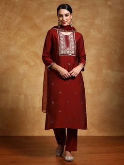 Varanga - Women-Zari Embroidered Yoke Kurta With Pant And Dupatta (Set of 3)