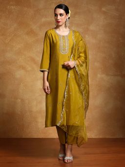 Varanga - Women-Zari Embroidered Yoke Kurta With Pant And Dupatta (Set of 3)