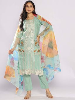 Varanga - Women Thread Embroidered Kurta With Pant And Floral Printed Dupatta (Set of 3)