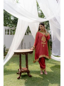 Daljit Sudan - Coral Tilla Phiran Suit (Set of 3)