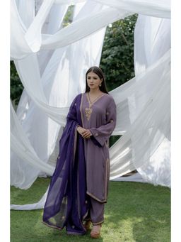 Daljit Sudan - Purple Aari Tilla Suit (Set of 3)
