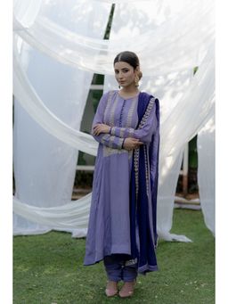 Daljit Sudan - Purple Crepe Silver Tilla Suit (Set of 3)