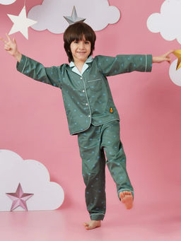 Avokiddos - Boys Marine Collar Green Shirt and Pyjama (Set of 2)