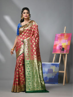 CHARUKRITI - Rose Pink Silk Banarasi Saree with Zari Woven Designs & Unstitched Blouse