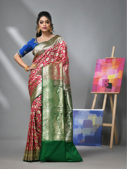 CHARUKRITI - Blush Pink Silk Banarasi Saree with Zari Woven Designs & Unstitched Blouse