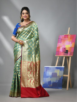 CHARUKRITI - Ice Blue Silk Banarasi Saree with Zari Woven Designs & Unstitched Blouse