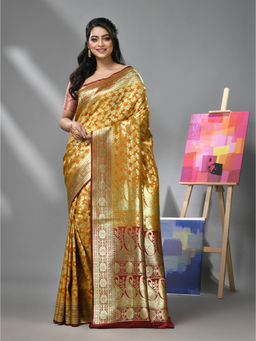 CHARUKRITI - Mustard Silk Banarasi Saree with Zari Woven Designs & Unstitched Blouse