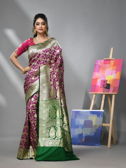 CHARUKRITI - Purple Silk Banarasi Saree with Zari Woven Designs & Unstitched Blouse