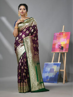 CHARUKRITI - Purple Silk Banarasi Saree with Woven Degins & Unstitched Blouse