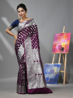 CHARUKRITI - Purple Katan Silk Banarasi Saree with Zari Woven Designs & Unstitched Blouse