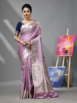 CHARUKRITI - Periwinkle Katan Silk Banarasi Saree with Zari Woven Designs & Unstitched Blouse