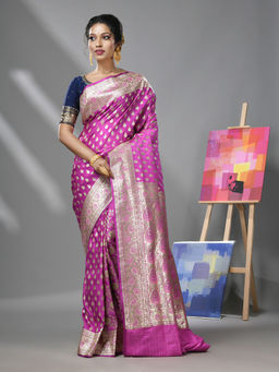 CHARUKRITI - Periwinkle Katan Silk Banarasi Saree with Zari Woven Designs & Unstitched Blouse