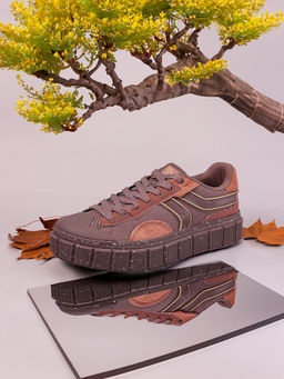 Xtep - Mens Round Toe Lace-Ups Skateboard Shoes Burgundy