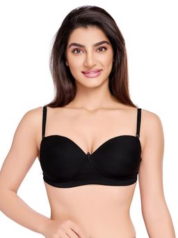 Juliet - Womens Cotton Plain Mold Padded Backless T-Shirt Bra Black