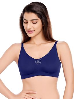 Juliet - Womens Butterfly Charm Non-Wired Bra Navy Blue