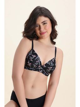 Zivame - Padded Non Wired Medium Coverage T-Shirt Bra - Black Floral
