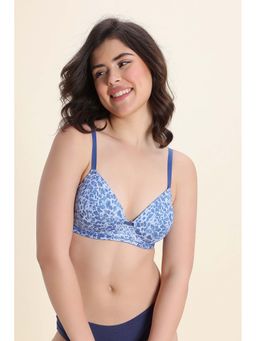 Zivame - Padded Non Wired Medium Coverage T-Shirt Bra - Blue Animal Print