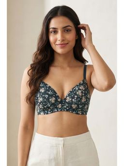 Zivame - Padded Non Wired Medium Coverage T-Shirt Bra - Forest Green Floral