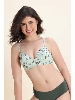 Zivame - Padded Non Wired Medium Coverage T-Shirt Bra - Grass Green Floral