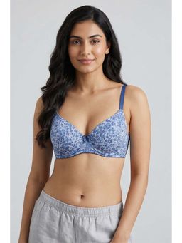 Zivame - Padded Regular Wired 3/4Th Coverage T-Shirt Bra - Blue Animal Print